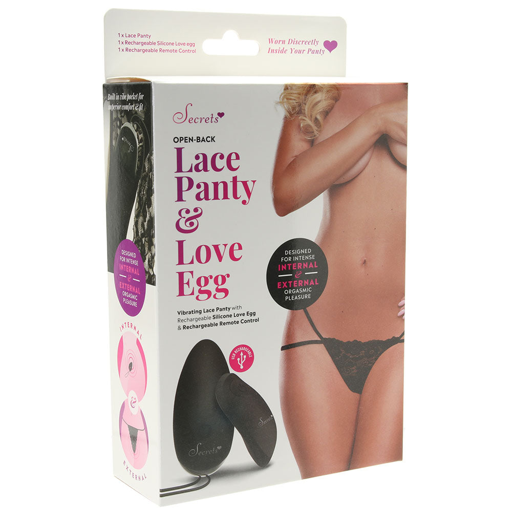 Open-Back Black Lace Panty & Love Egg