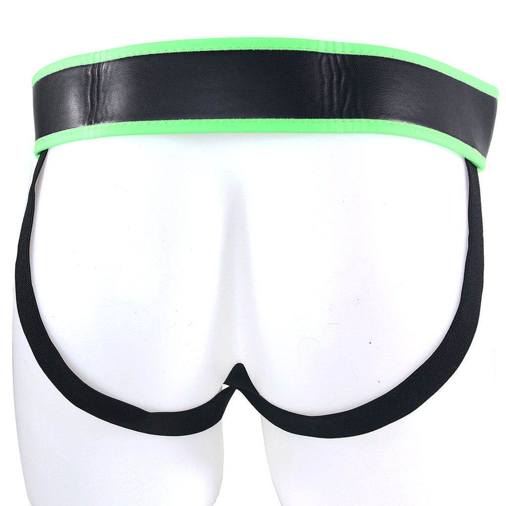 Ouch! Glow In The Dark Striped Vegan Leather Pouch Jock Strap S/M
