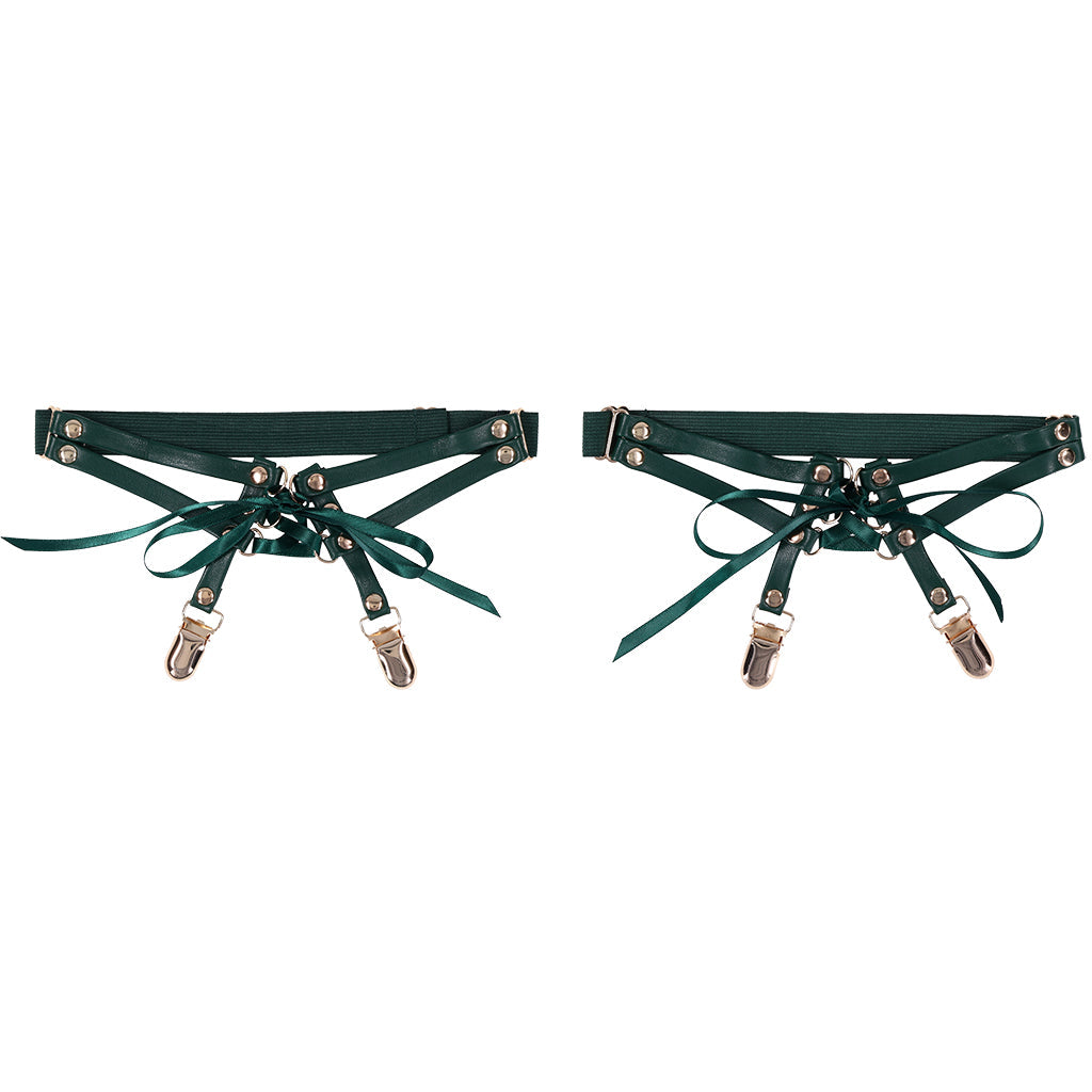 Sex & Mischief Indica Emerald Lace-Up Garters - Seductive Faux Leather Thigh Accessory