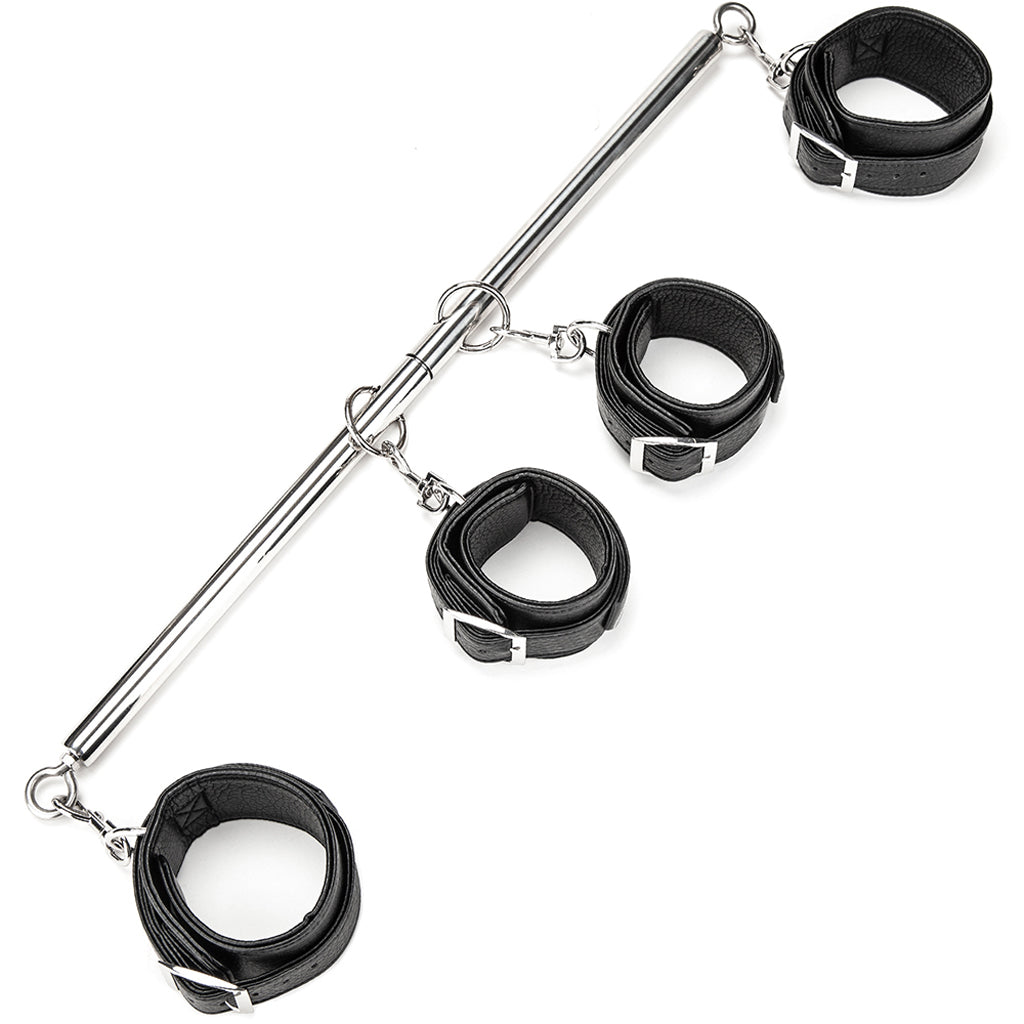 Elevate Your Play: Lux Fetish Stainless Steel Expandable Spreader Bar & 4 Premium Cuffs