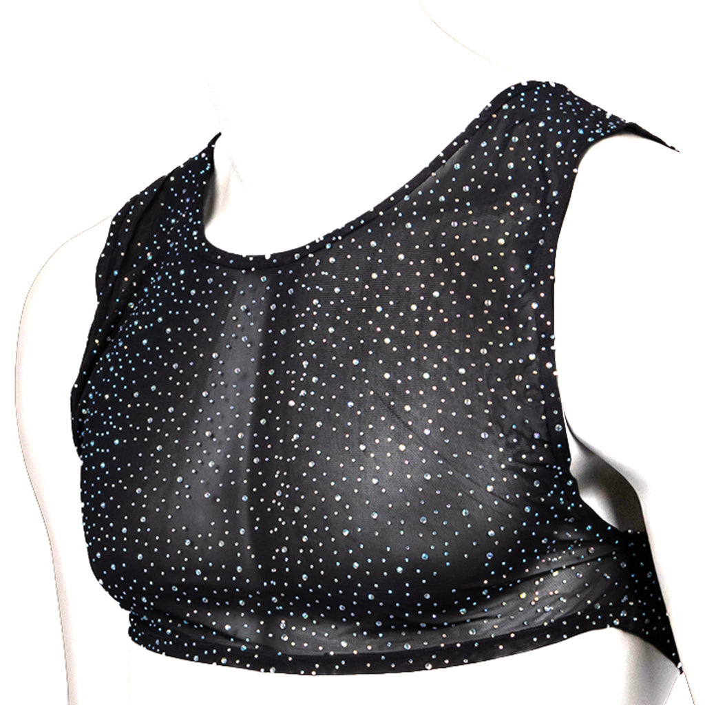 Radiance Crop Top: Dazzling Iridescent Rhinestone Mesh Lingerie