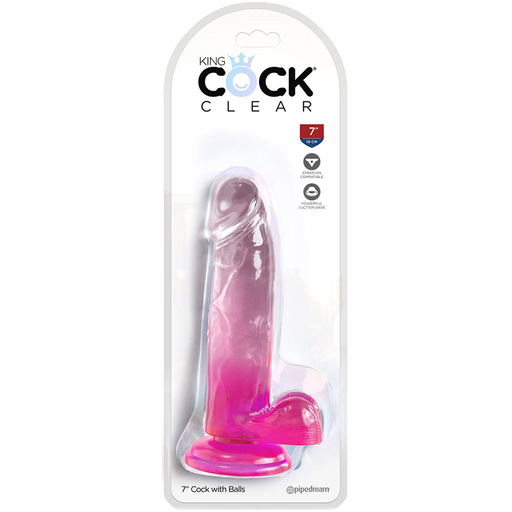King Cock 7 Inch Ballsy Dildo in Pink