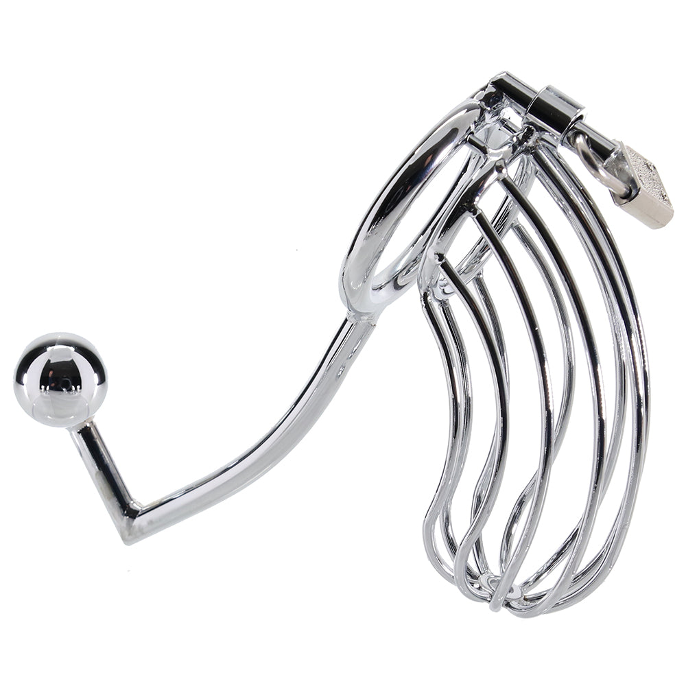 The Blue Line Domination Cage: Stainless Steel Cock Lock & Anal Stimulator for Unyielding Control