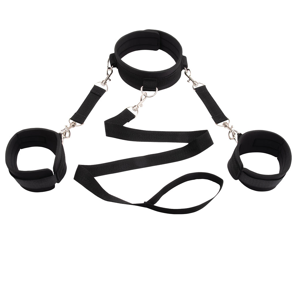Lux Fetish Opulent BDSM Collar & Leash Set with Removable Adjustable Cuffs