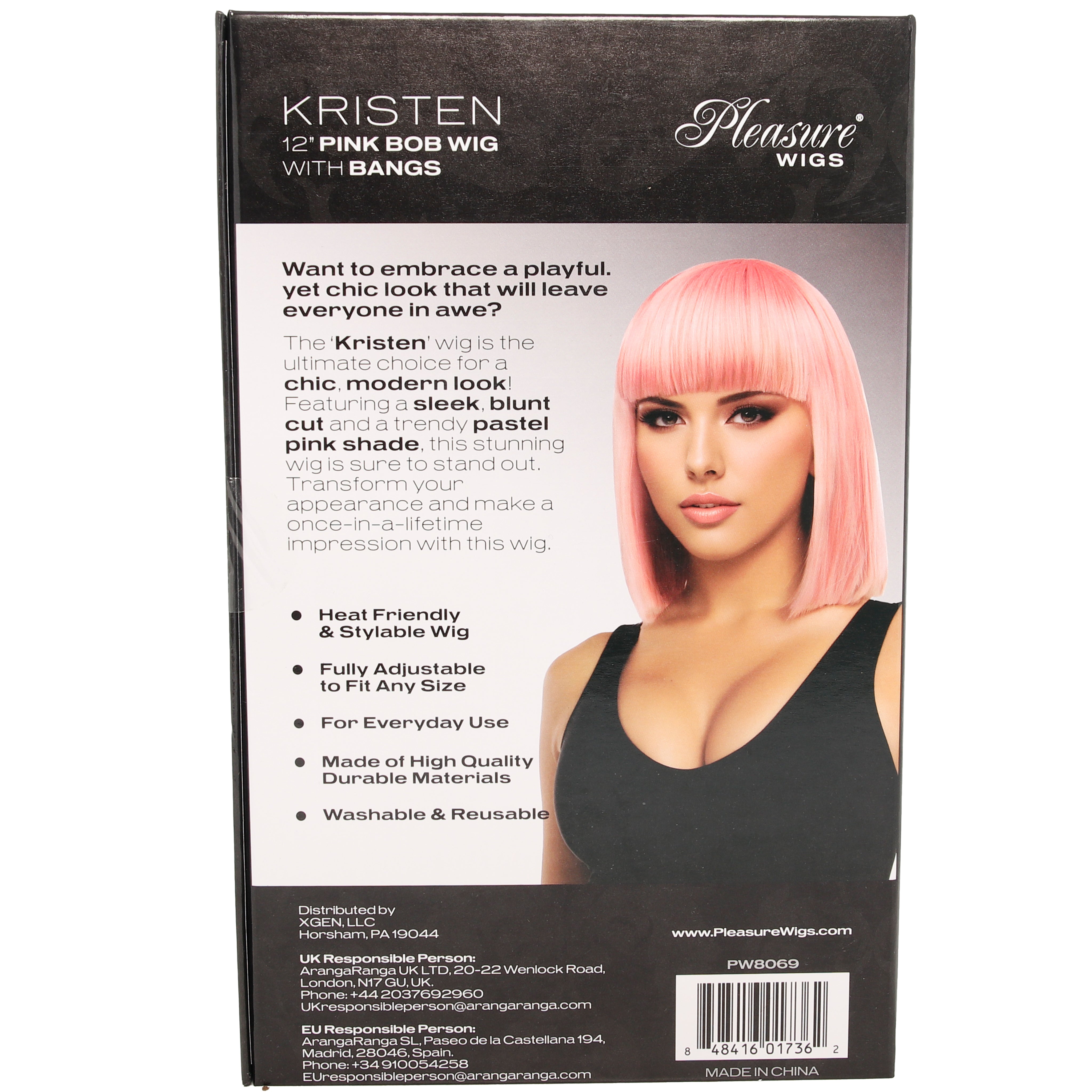 Kristen Bob Wig with Bangs in Pink