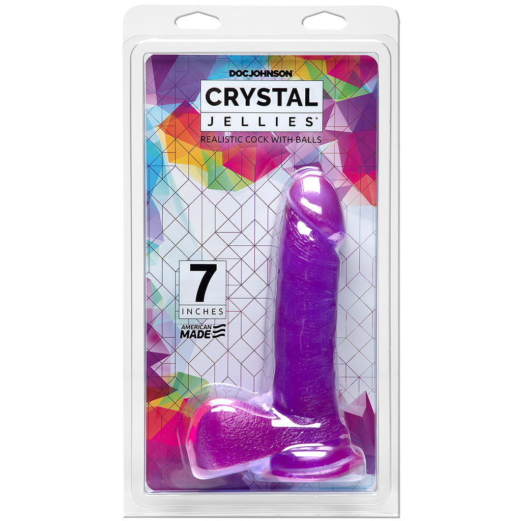 Crystal Jellies 7 Inch Realistic Cock with Balls in Purple