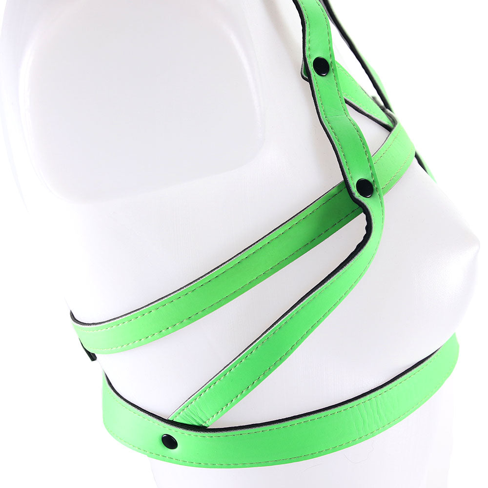 Ouch! Luminous Glow In The Dark Bra Harness | Seductive Vegan Leather Restraint (L-XL)