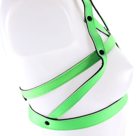 Ouch! Luminous Glow In The Dark Bra Harness | Seductive Vegan Leather Restraint (L-XL)