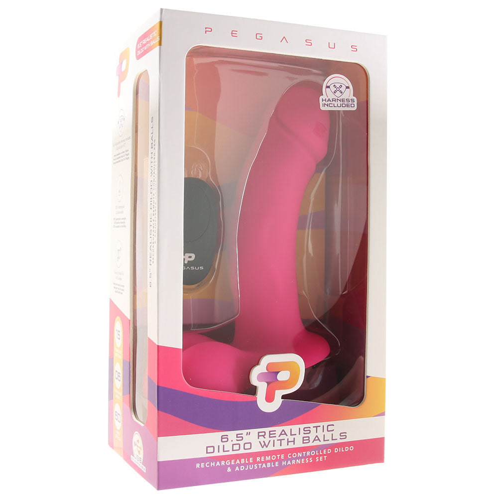 Pegasus Realistic 6.5 Inch Vibrating Strap-On Set in Pink