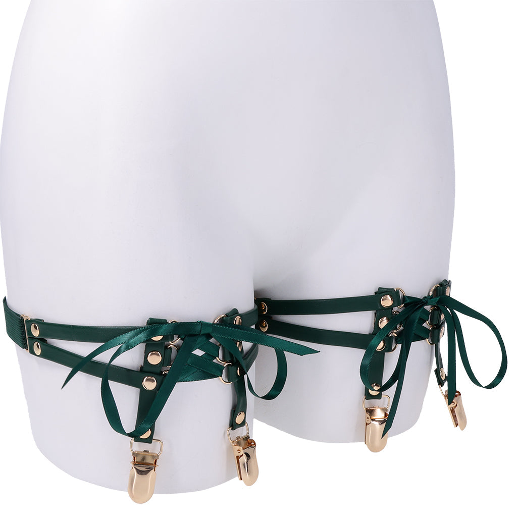 Sex & Mischief Indica Emerald Lace-Up Garters - Seductive Faux Leather Thigh Accessory