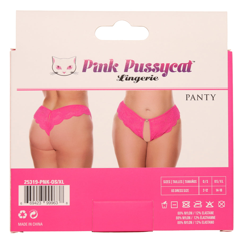 Pink Pussycat Luxe Pink Lace Crotchless Thong | XL Curve-Enhancing Panties